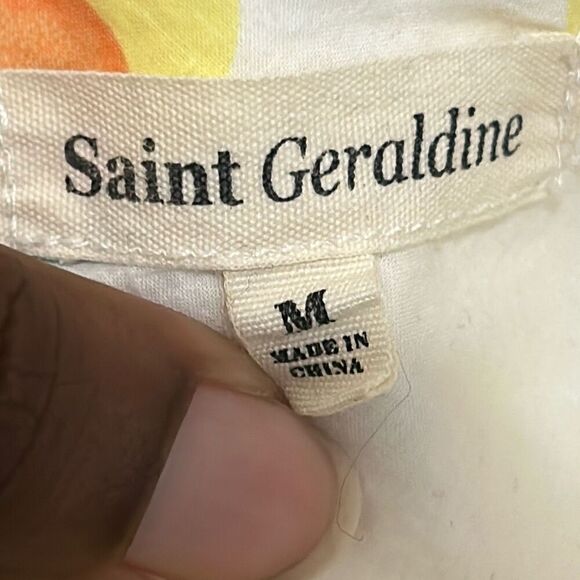 Saint Geraldine Size M Tie Back Citrus Blouse White Oranges Boxy Preppy Coastal - Picture 3 of 5